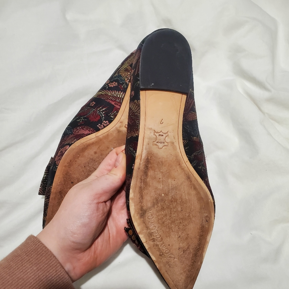 Sam Edelman Raisa Studded Black Bird Jacquard Pointed Flats - Picture 6 of 11